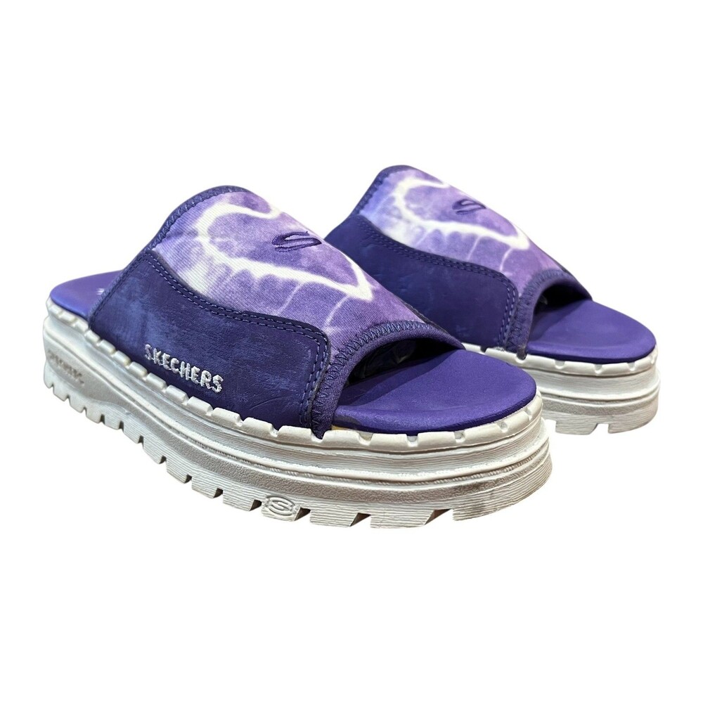 Skechers Girls Purple Tie Dye Platform Slide Sandals Size 3 Sporty Chunky